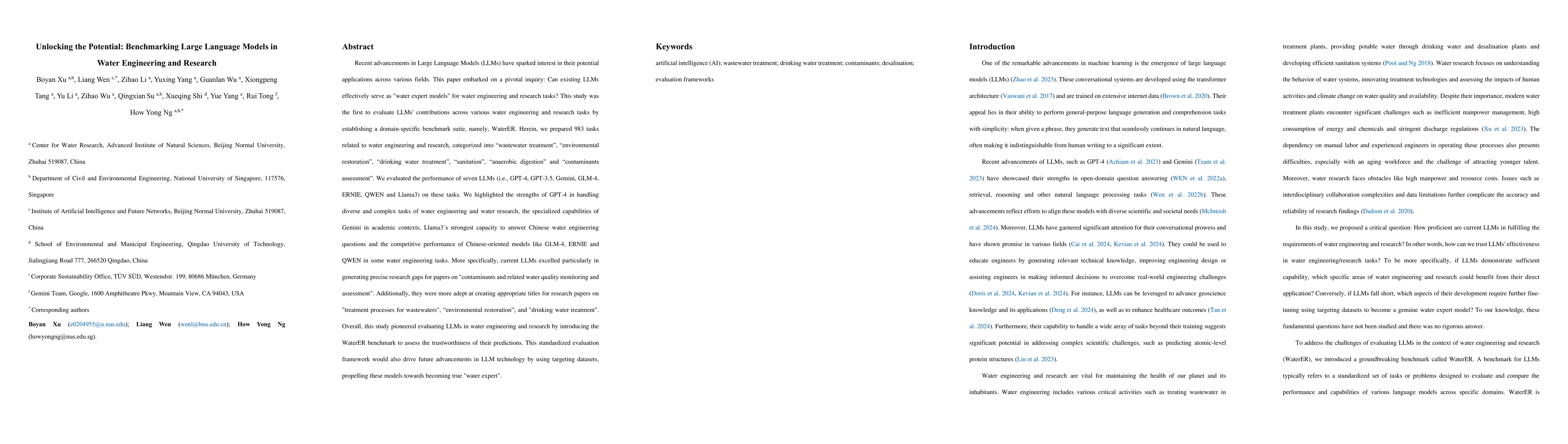 Thumbnail for Unlocking the Potential: Benchmarking Large Language Models in Water
  Engineering and Research