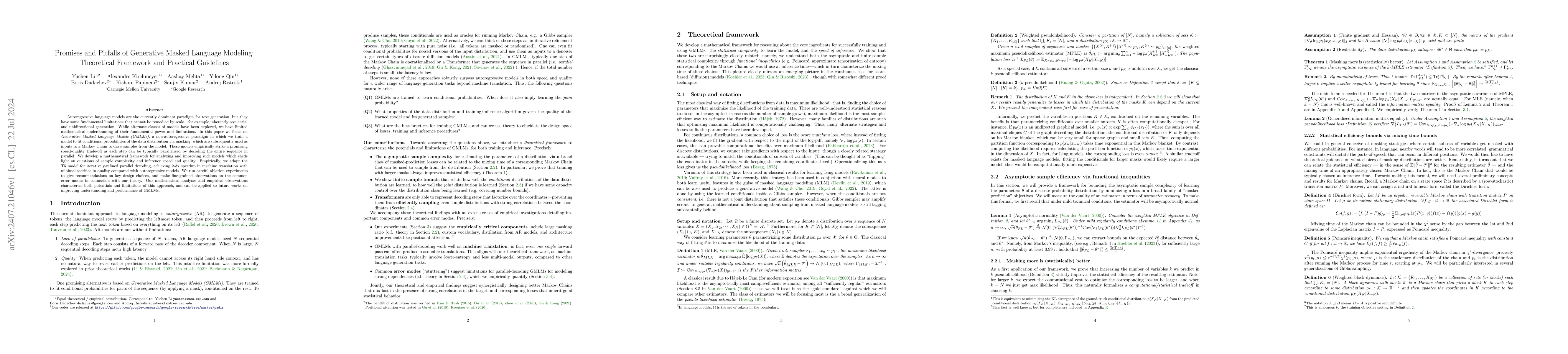 Thumbnail for Promises and Pitfalls of Generative Masked Language Modeling:
  Theoretical Framework and Practical Guidelines