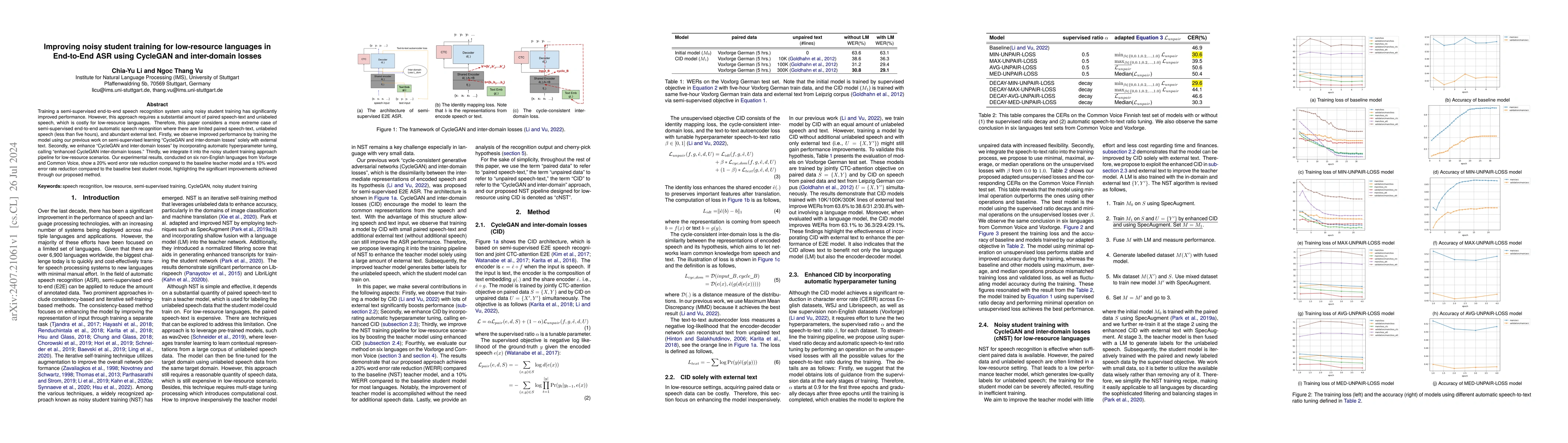 Thumbnail for Improving noisy student training for low-resource languages in
  End-to-End ASR using CycleGAN and inter-domain losses