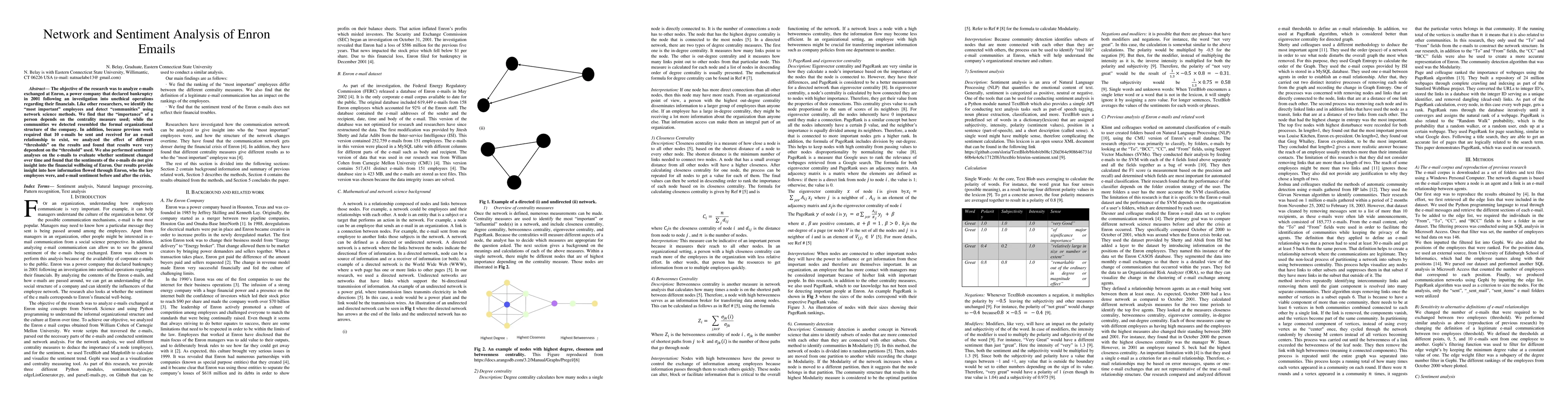 Thumbnail for Network and Sentiment Analysis of Enron Emails