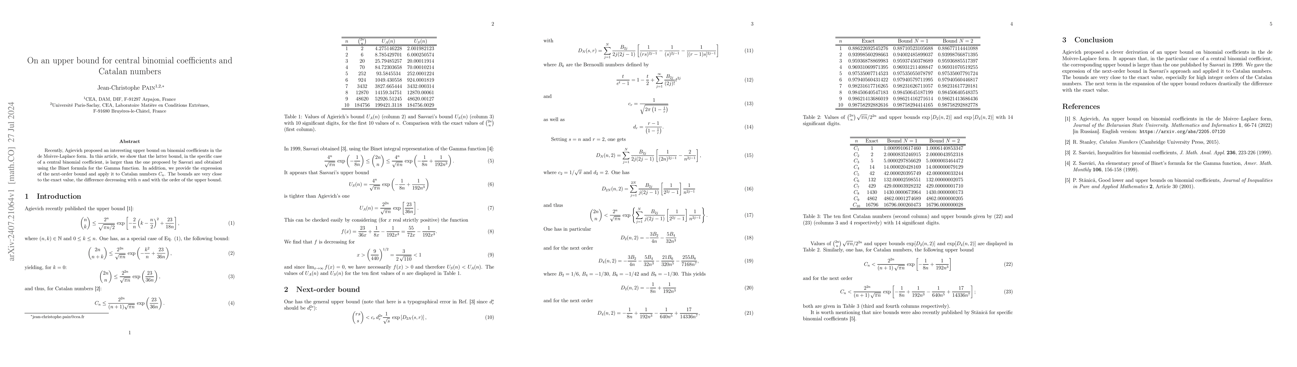 Thumbnail for On an upper bound for central binomial coefficients and Catalan numbers