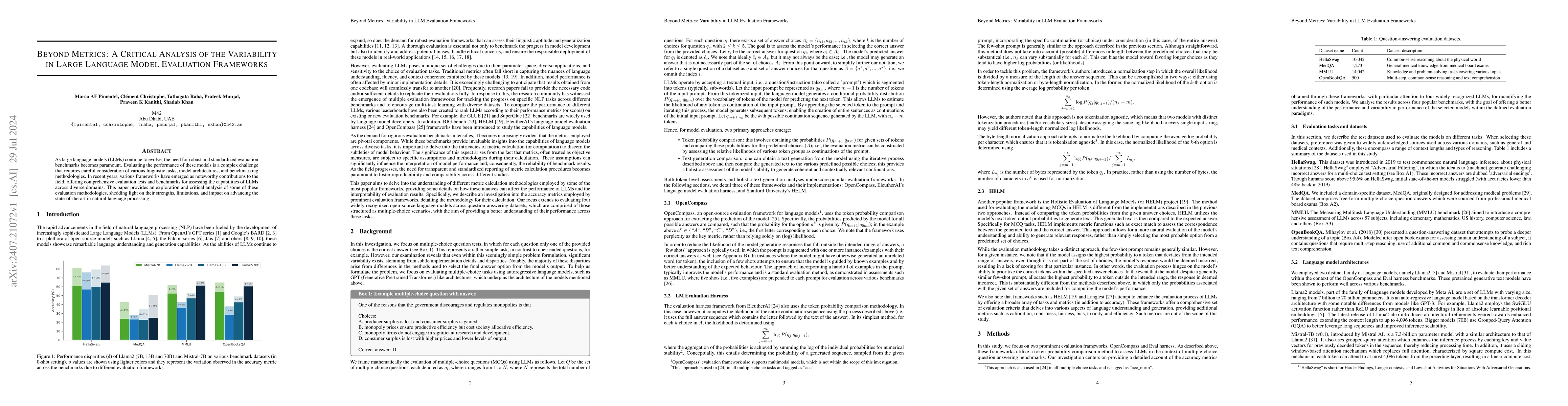 Thumbnail for Beyond Metrics: A Critical Analysis of the Variability in Large Language
  Model Evaluation Frameworks