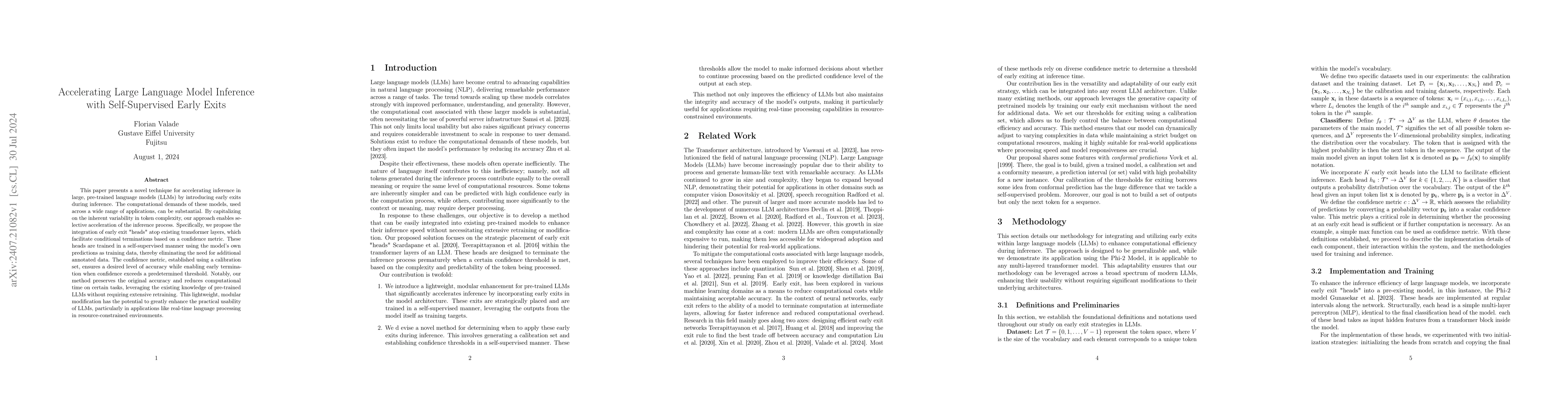 Thumbnail for Accelerating Large Language Model Inference with Self-Supervised Early
  Exits