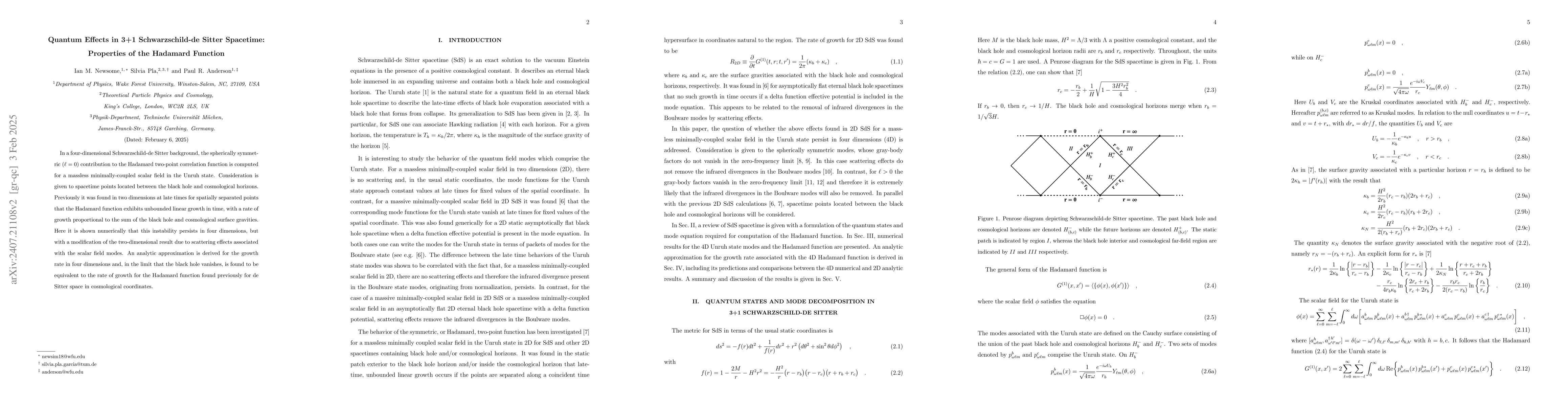 Thumbnail for Quantum Effects in 3+1 Schwarzschild-de Sitter Spacetime: Properties of
  the Hadamard Function