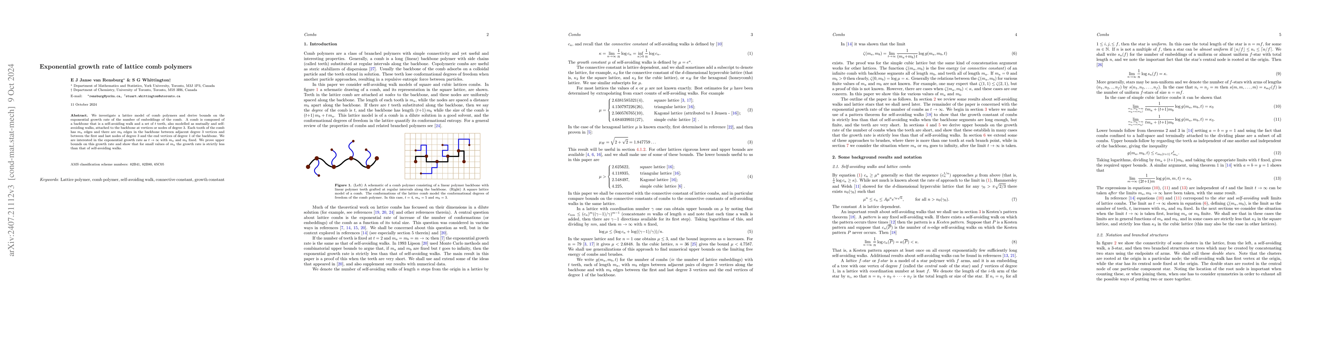 Thumbnail for Exponential growth rate of lattice comb polymers