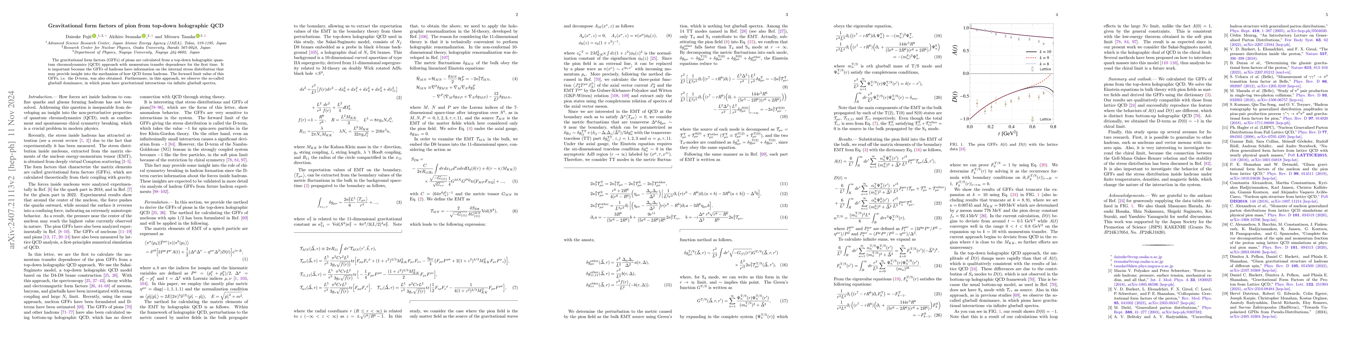 Thumbnail for Gravitational form factors of pion from top-down holographic QCD