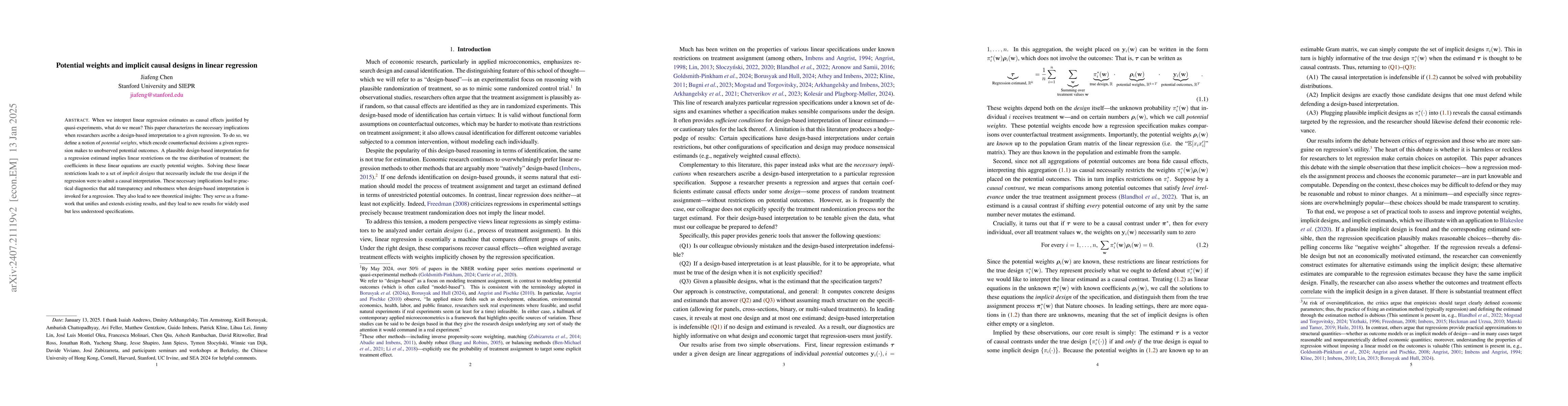 Thumbnail for Potential weights and implicit causal designs in linear regression