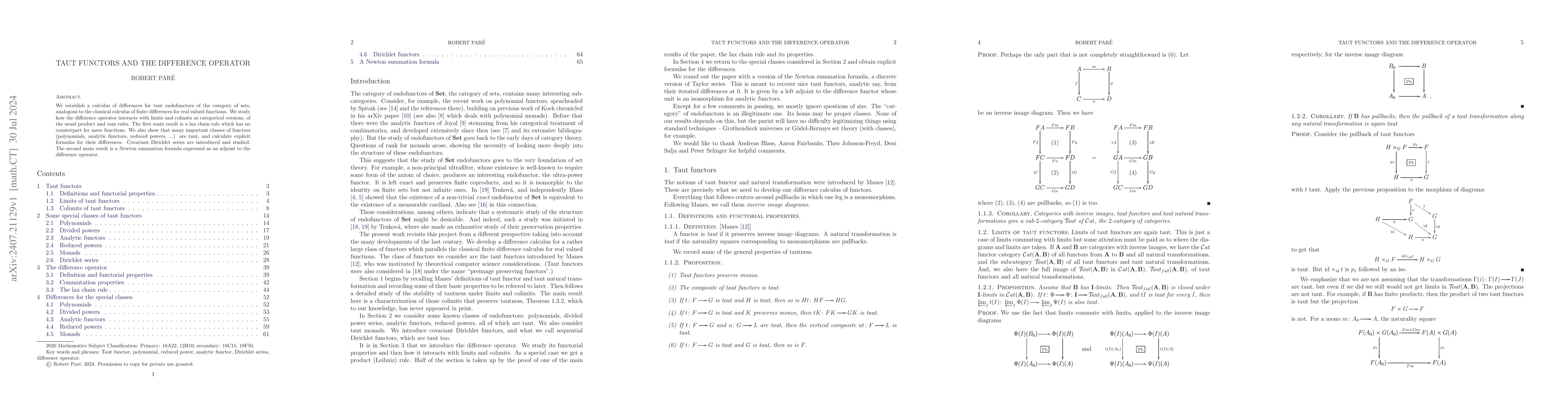Thumbnail for Taut functors and the difference operator
