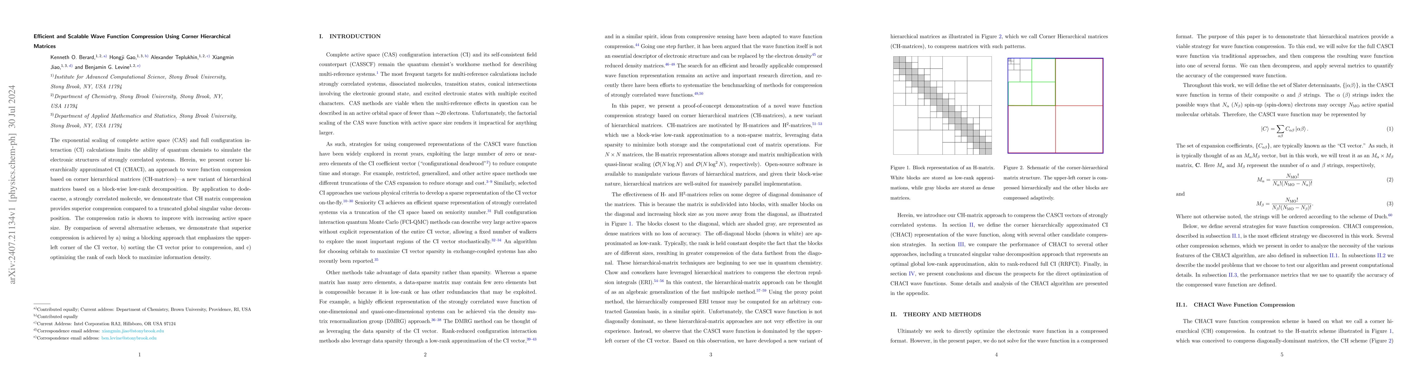 Thumbnail for Efficient and Scalable Wave Function Compression Using Corner
  Hierarchical Matrices