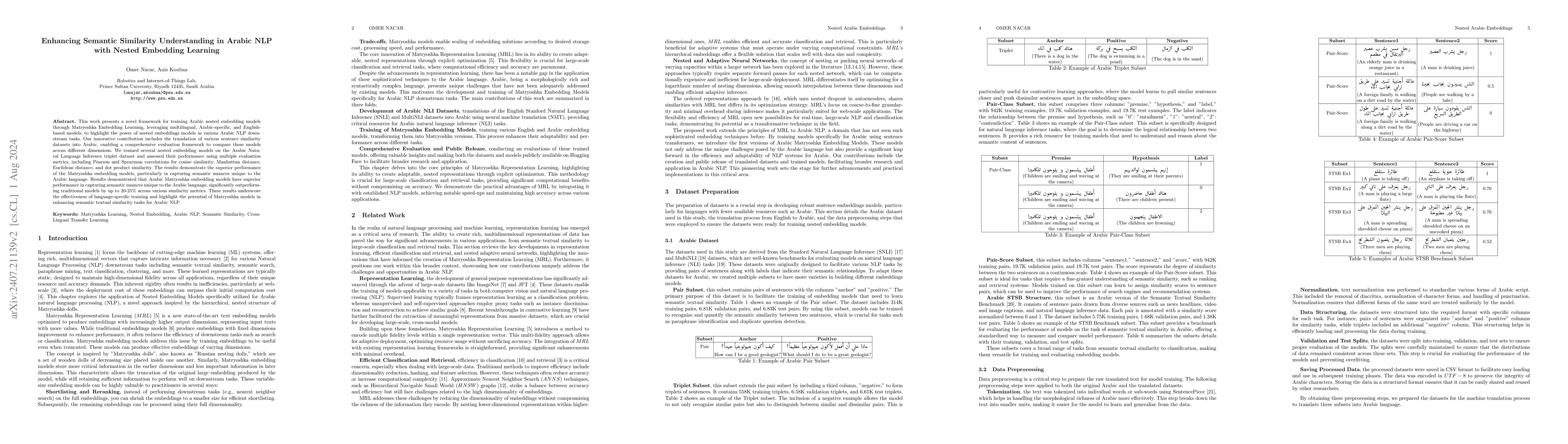 Thumbnail for Enhancing Semantic Similarity Understanding in Arabic NLP with Nested
  Embedding Learning