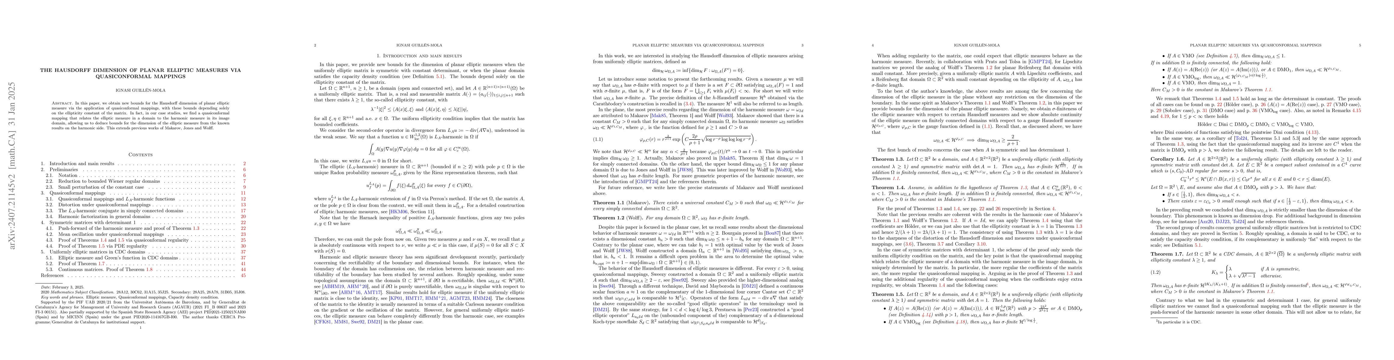 Thumbnail for The Hausdorff dimension of planar elliptic measures via quasiconformal
  mappings