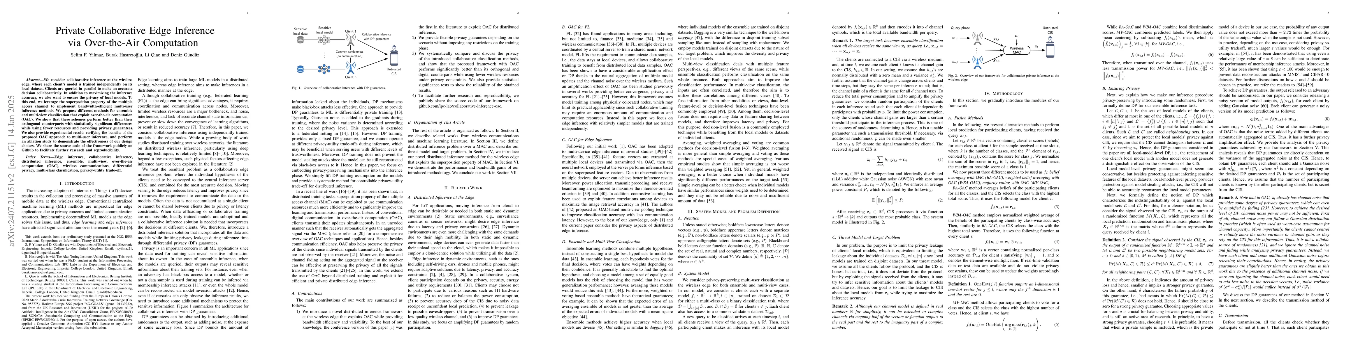 Thumbnail for Private Collaborative Edge Inference via Over-the-Air Computation