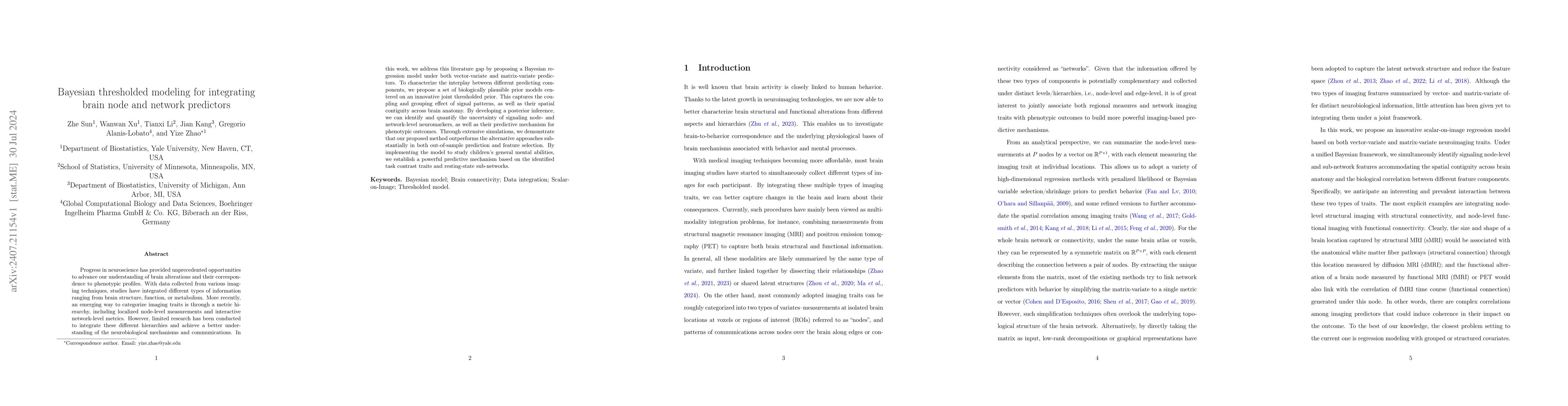 Thumbnail for Bayesian thresholded modeling for integrating brain node and network
  predictors