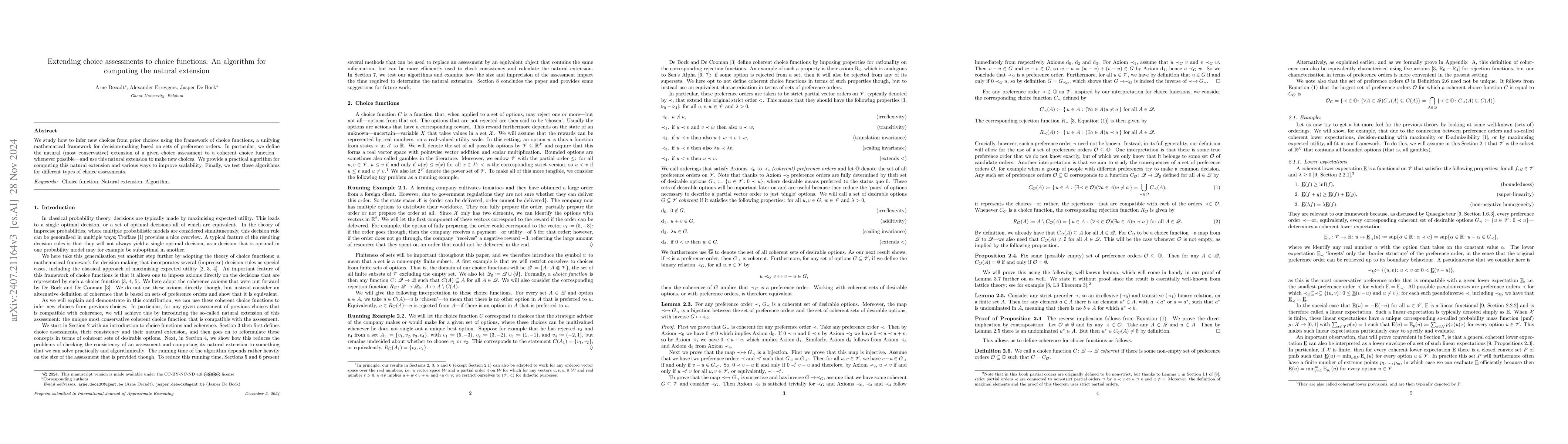 Thumbnail for Extending choice assessments to choice functions: An algorithm for
  computing the natural extension