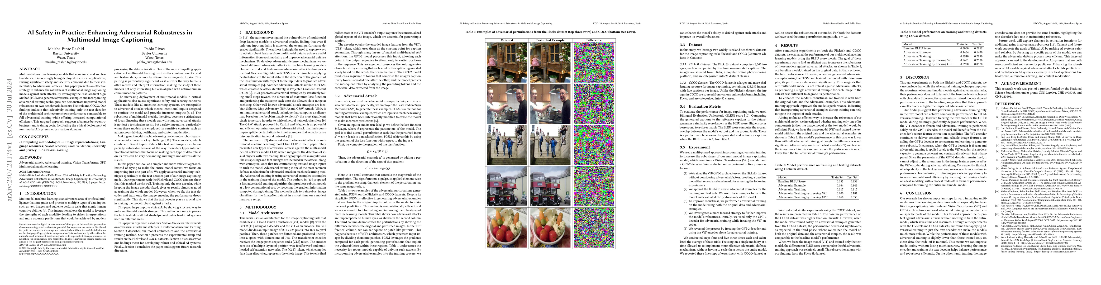 Thumbnail for AI Safety in Practice: Enhancing Adversarial Robustness in Multimodal
  Image Captioning
