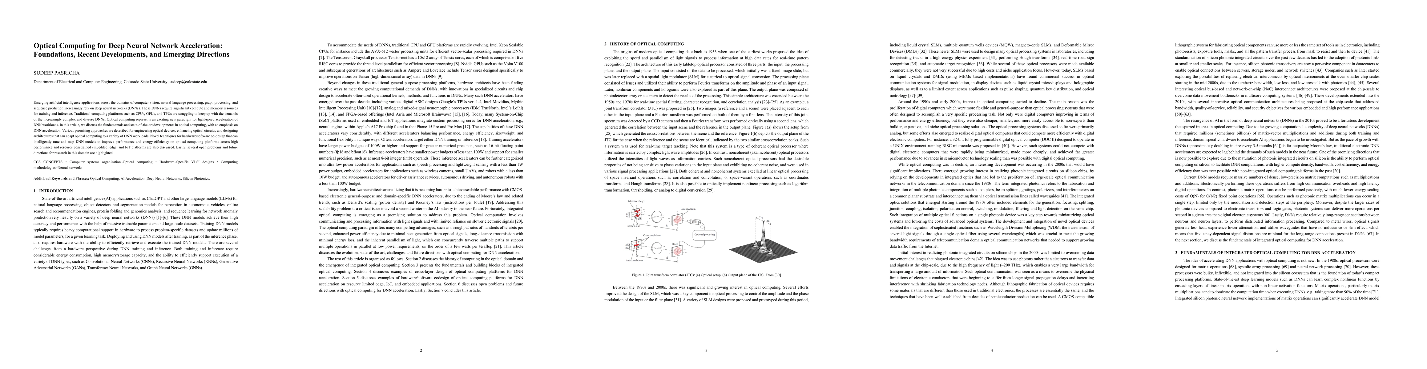 Thumbnail for Optical Computing for Deep Neural Network Acceleration: Foundations,
  Recent Developments, and Emerging Directions