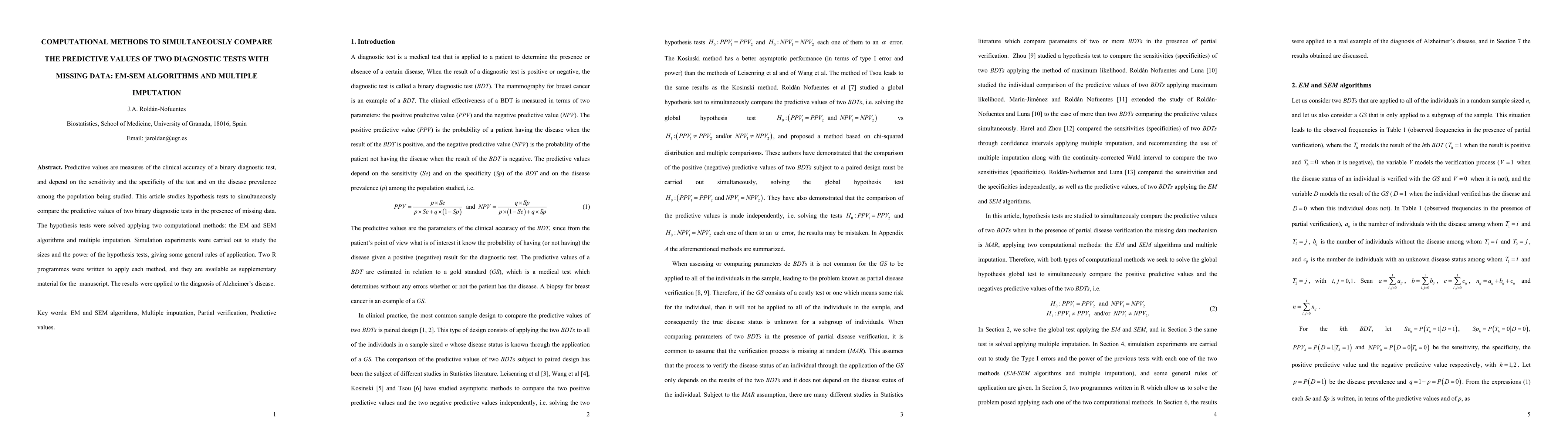 Thumbnail for Computational methods to simultaneously compare the predictive values of
  two diagnostic tests with missing data: EM-SEM algorithms and multiple
  imputation