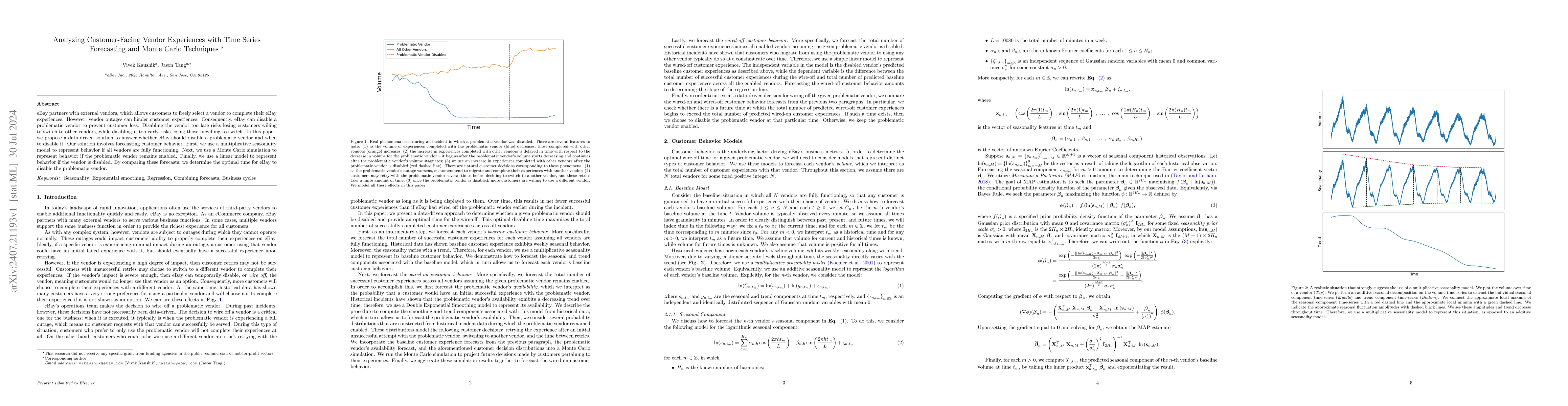 Thumbnail for Analyzing Customer-Facing Vendor Experiences with Time Series
  Forecasting and Monte Carlo Techniques