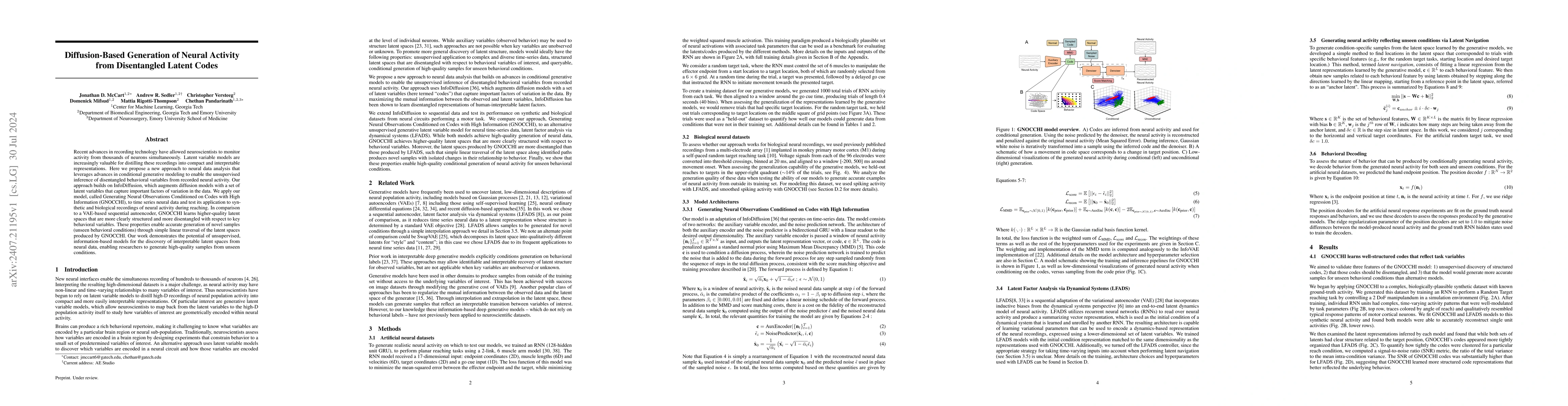 Thumbnail for Diffusion-Based Generation of Neural Activity from Disentangled Latent
  Codes