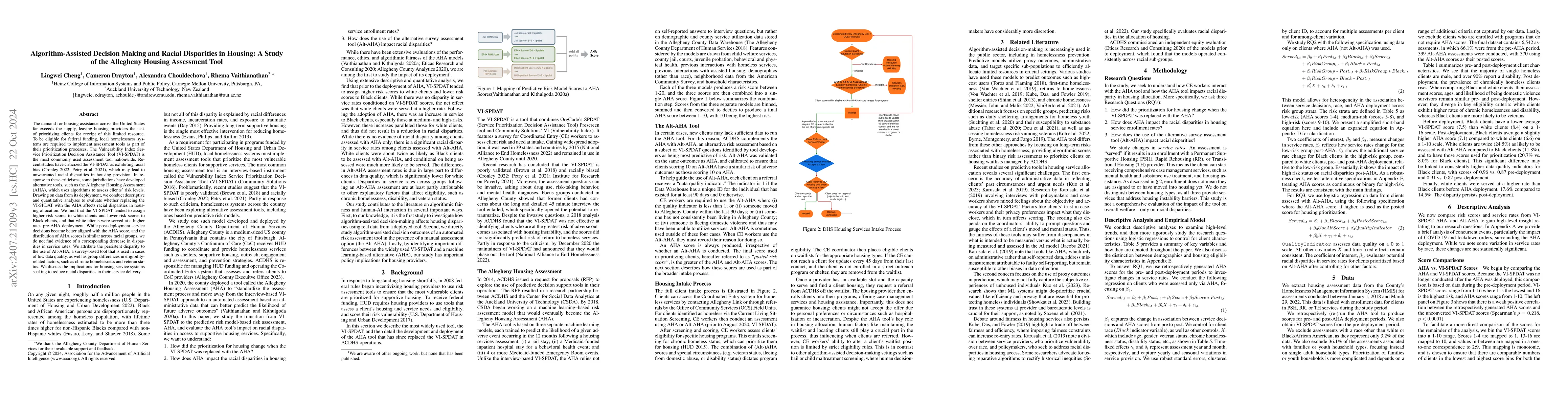 Thumbnail for Algorithm-Assisted Decision Making and Racial Disparities in Housing: A
  Study of the Allegheny Housing Assessment Tool