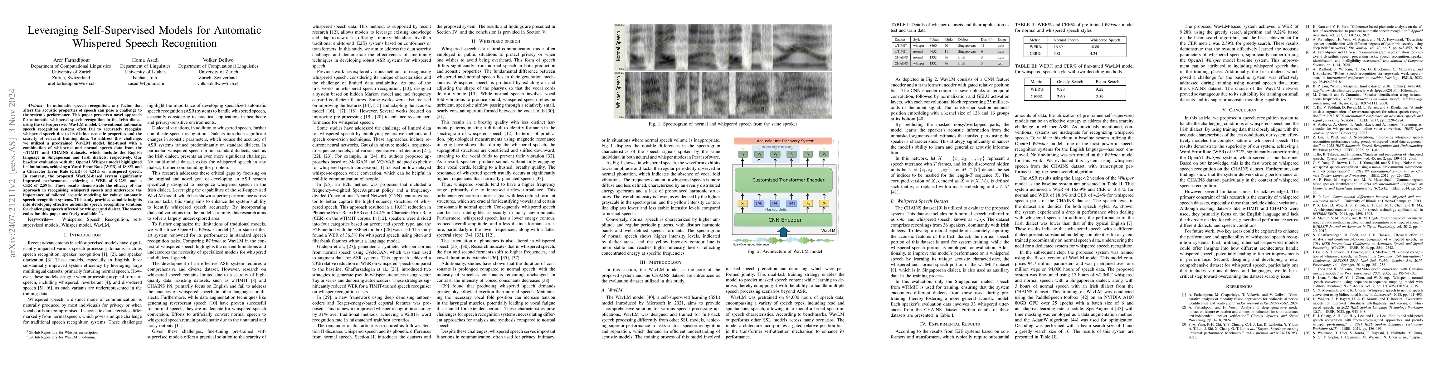 Thumbnail for Leveraging Self-Supervised Models for Automatic Whispered Speech
  Recognition