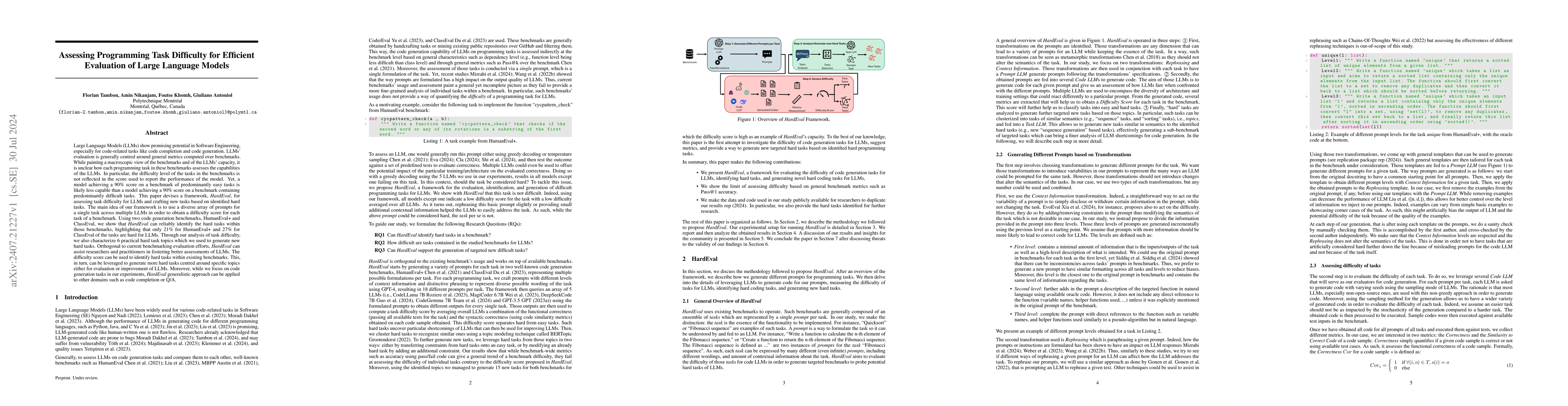 Thumbnail for Assessing Programming Task Difficulty for Efficient Evaluation of Large
  Language Models