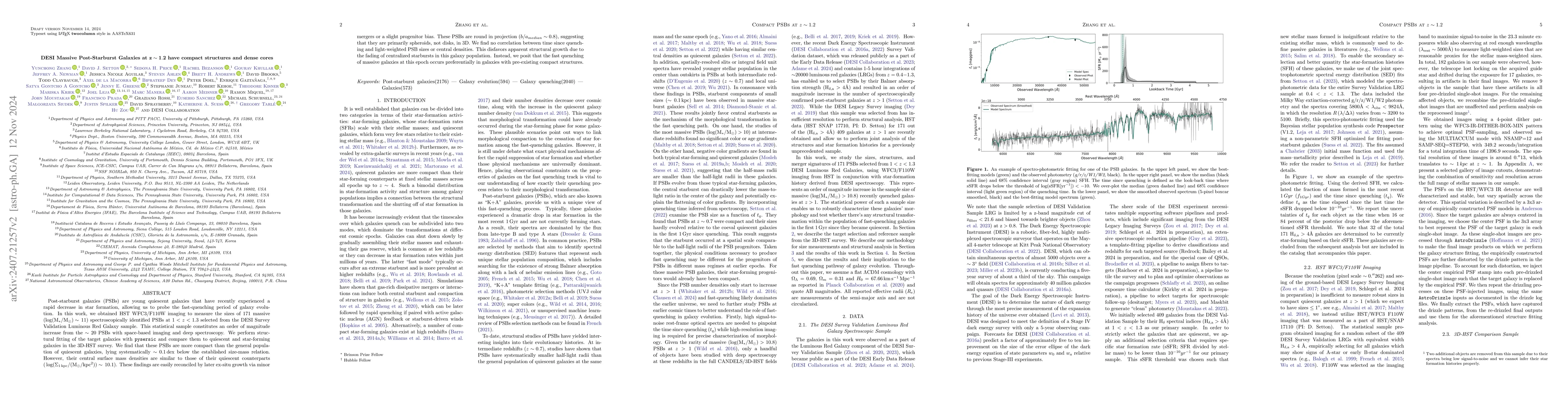 Thumbnail for DESI Massive Post-Starburst Galaxies at $\mathbf{z\sim1.2}$ have compact
  structures and dense cores