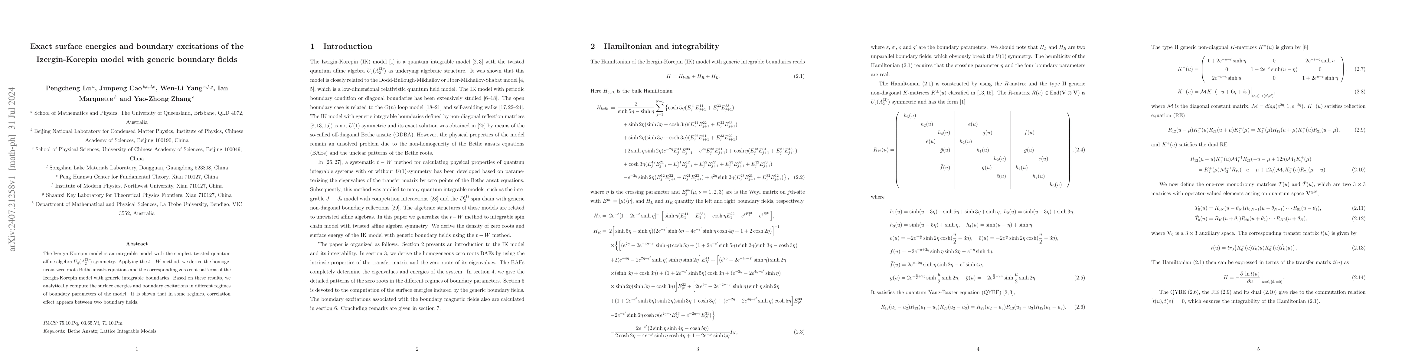 Thumbnail for Exact surface energies and boundary excitations of the Izergin-Korepin
  model with generic boundary fields