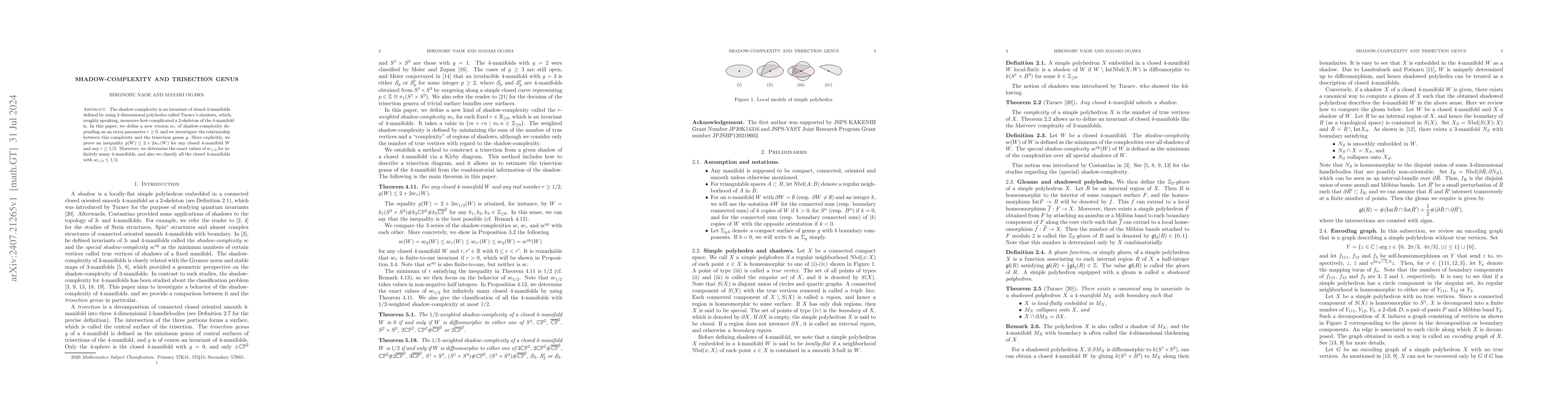 Thumbnail for Shadow-complexity and trisection genus
