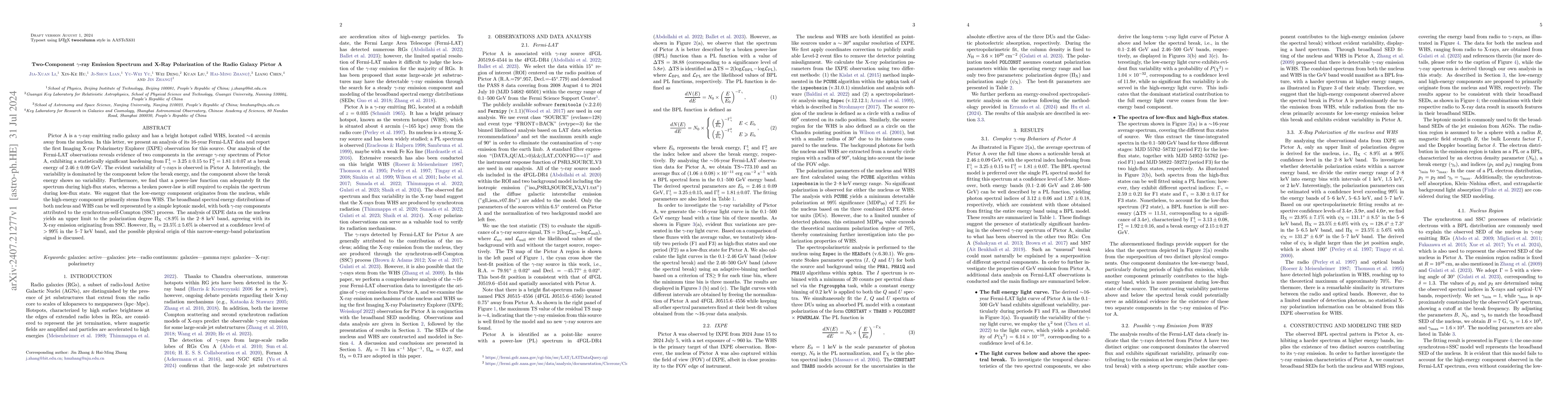 Thumbnail for Two-Component gamma-ray Emission Spectrum and X-Ray Polarization of the
  Radio Galaxy Pictor A