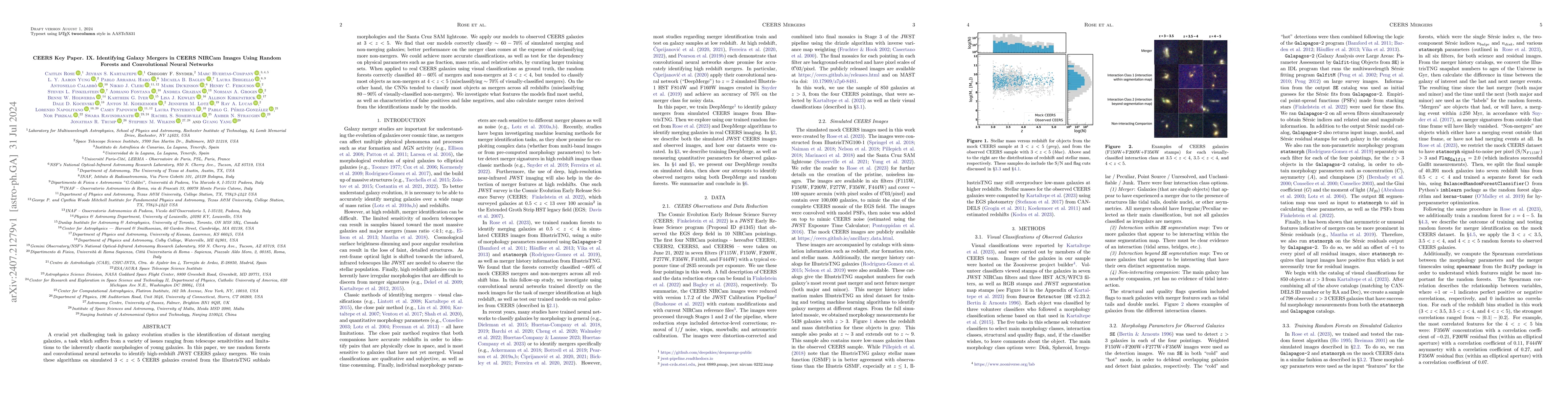 Thumbnail for CEERS Key Paper. IX. Identifying Galaxy Mergers in CEERS NIRCam Images
  Using Random Forests and Convolutional Neural Networks