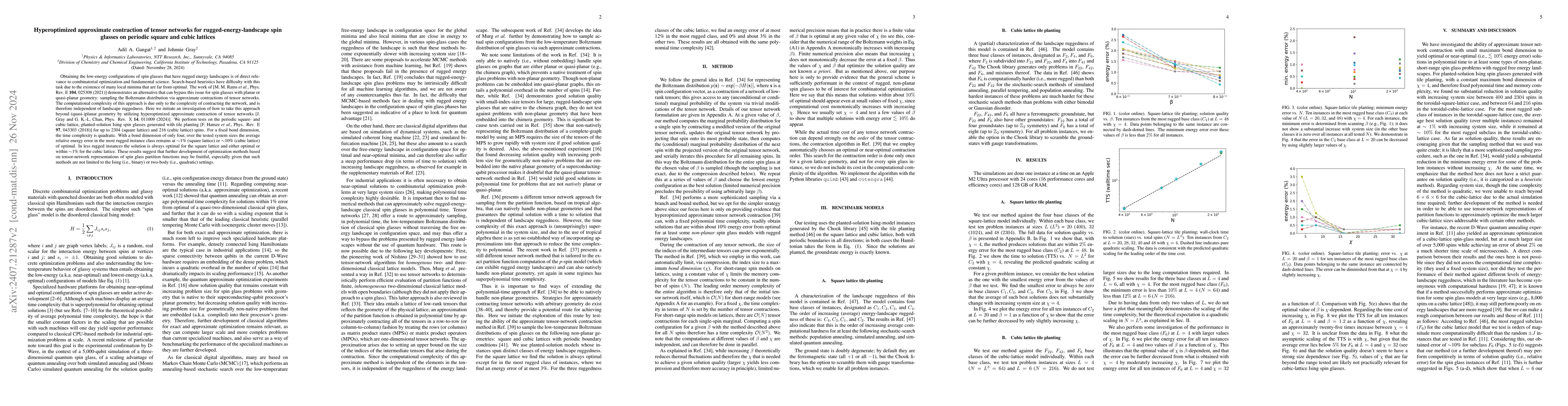 Thumbnail for Hyperoptimized approximate contraction of tensor networks for
  rugged-energy-landscape spin glasses on periodic square and cubic lattices