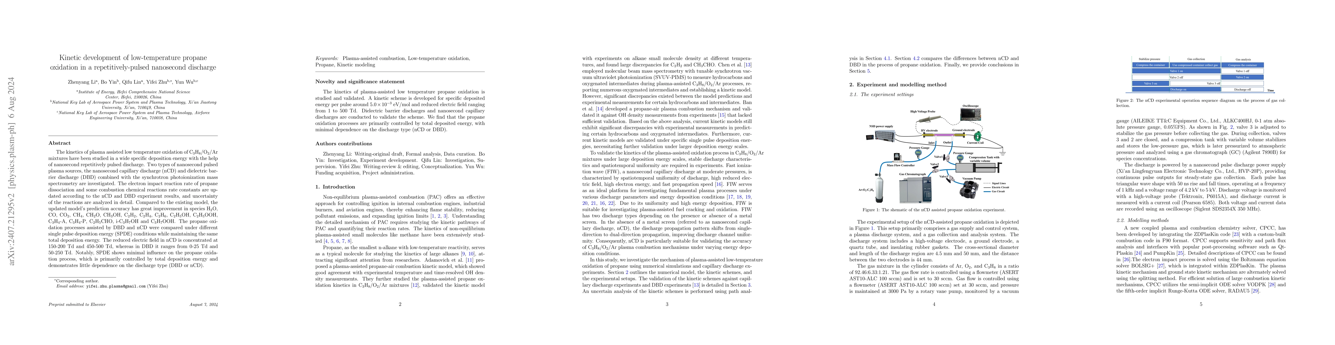 Thumbnail for Kinetic development of low-temperature propane oxidation in a
  repetitively-pulsed nanosecond discharge