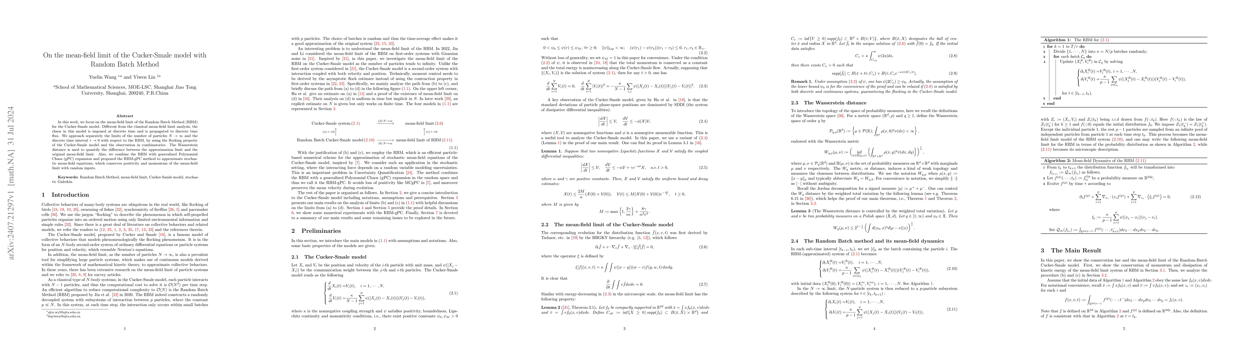 Thumbnail for On the mean-field limit of the Cucker-Smale model with Random Batch
  Method