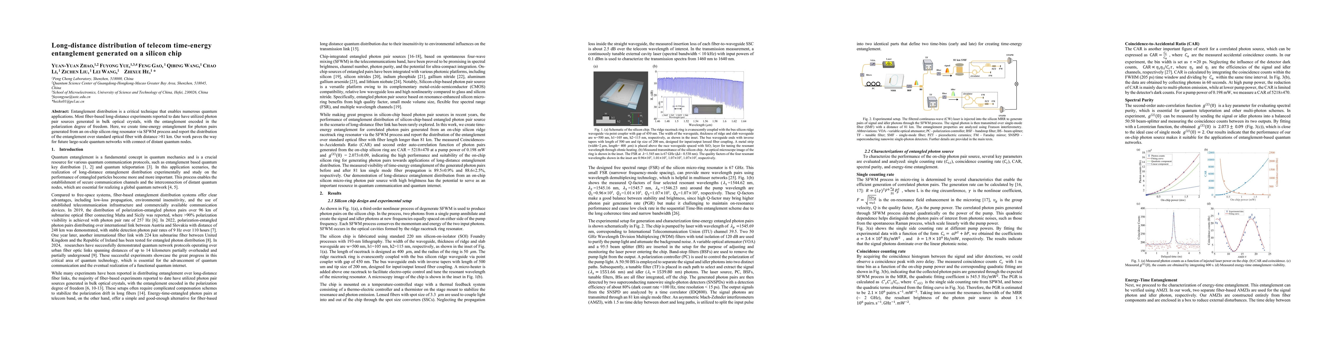Thumbnail for Long-distance distribution of telecom time-energy entanglement generated
  on a silicon chip