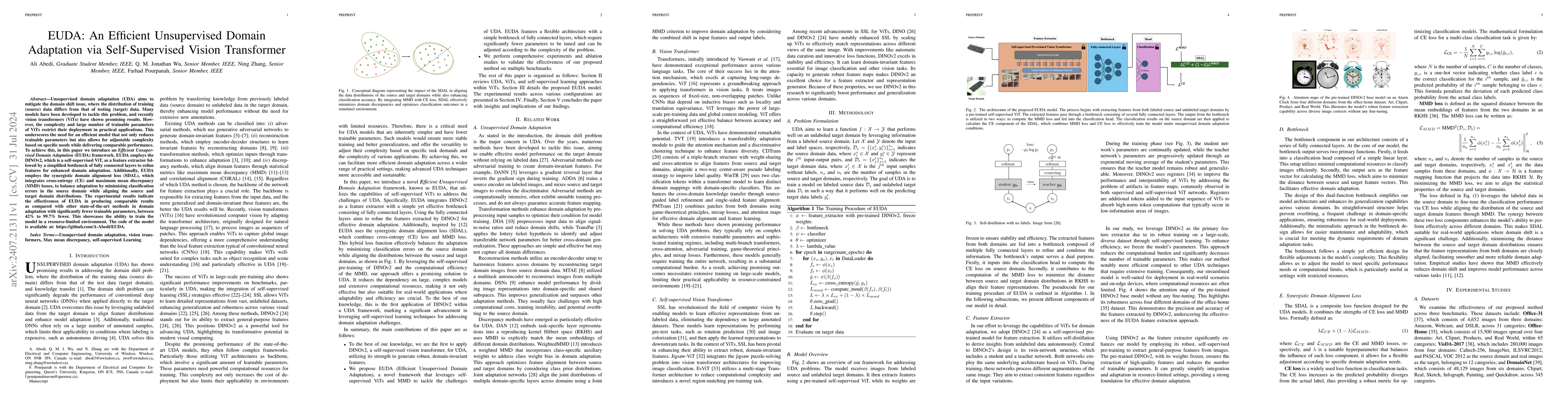 Thumbnail for EUDA: An Efficient Unsupervised Domain Adaptation via Self-Supervised
  Vision Transformer