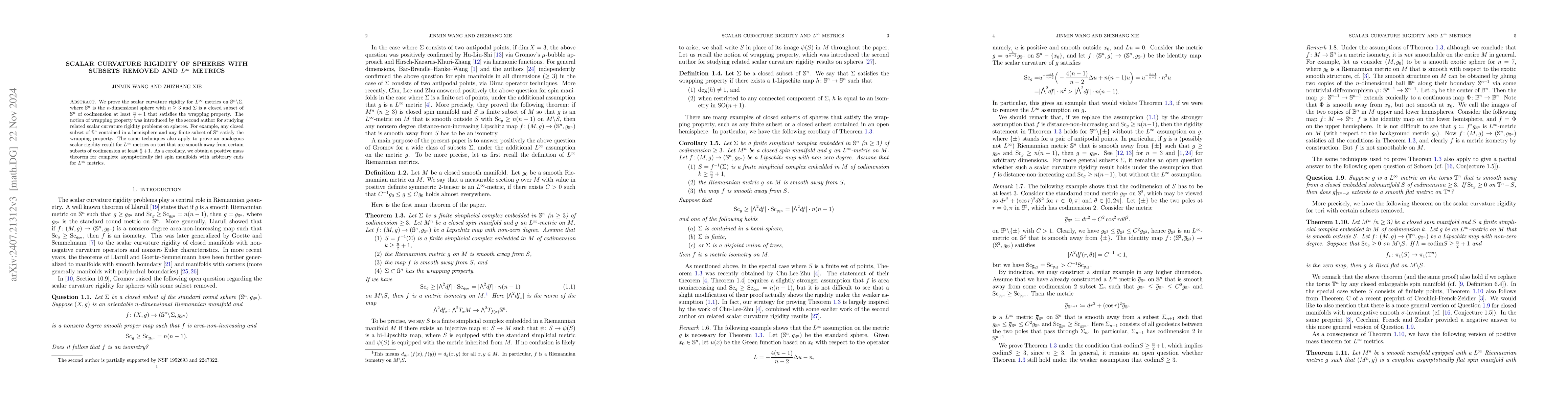 Thumbnail for Scalar curvature rigidity of spheres with subsets removed and $L^\infty$
  metrics