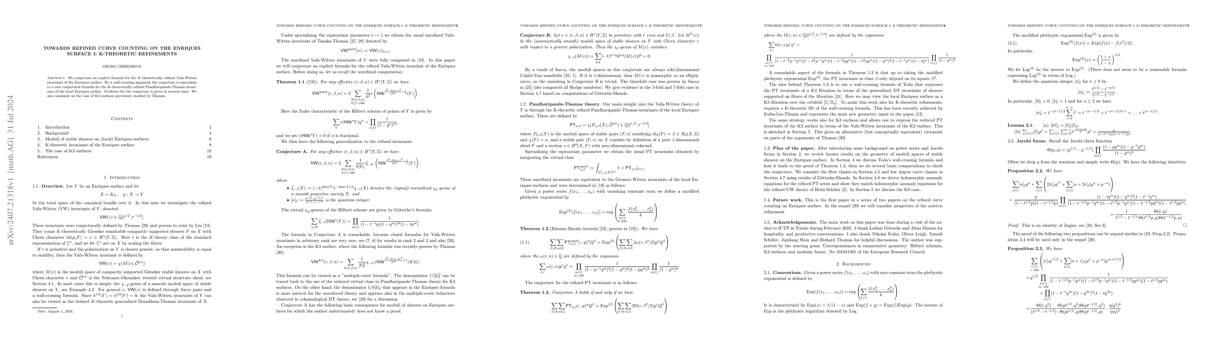 Thumbnail for Towards refined curve counting on the Enriques surface I: K-theoretic
  refinements