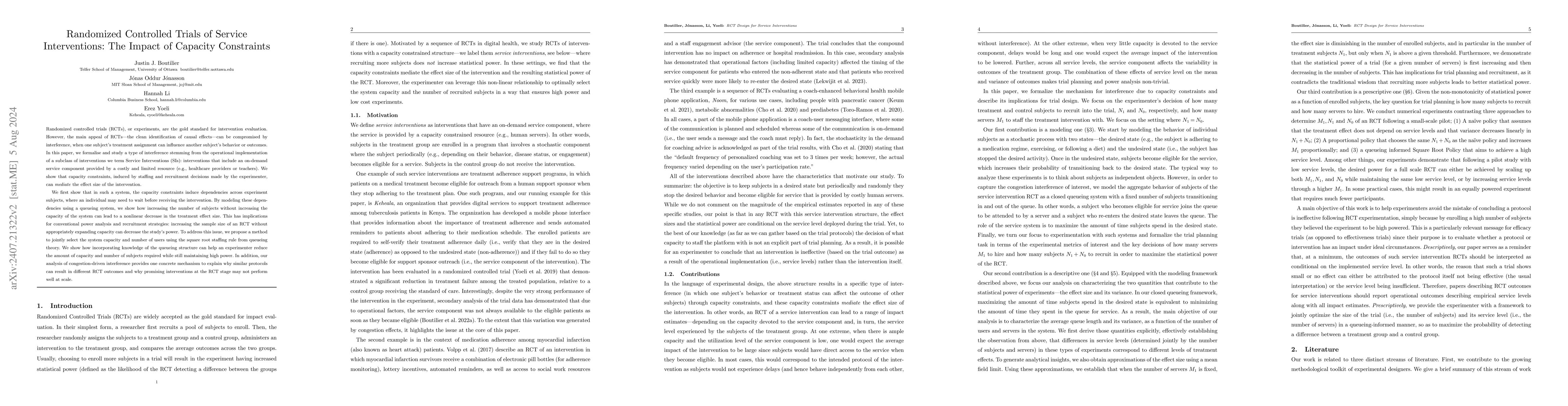 Thumbnail for Randomized Controlled Trials of Service Interventions: The Impact of
  Capacity Constraints