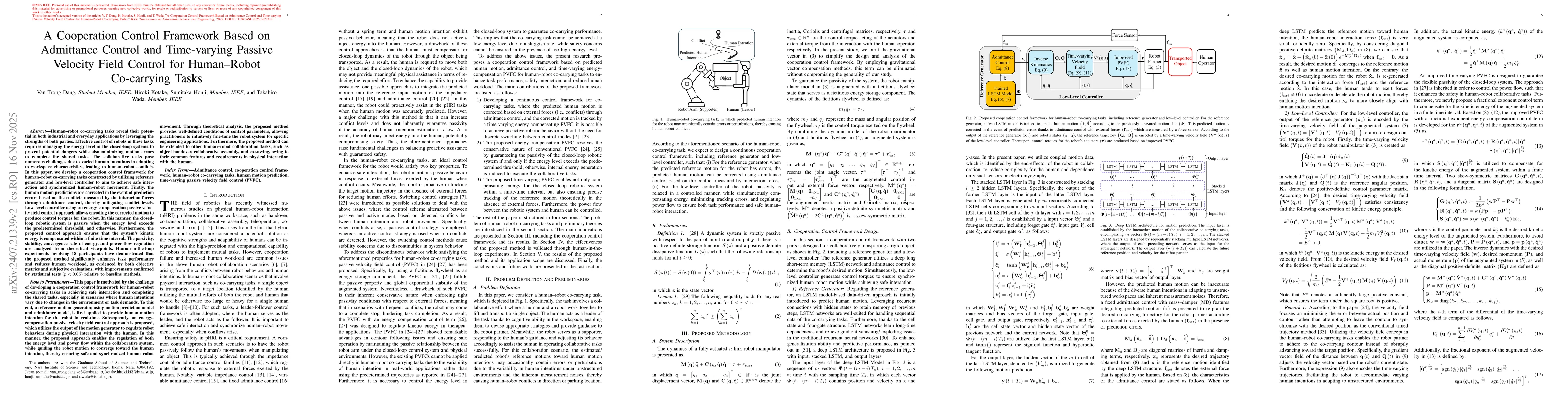 Thumbnail for A Cooperation Control Framework Based on Admittance Control and Time-varying Passive Velocity Field Control for Human-Robot Co-carrying Tasks