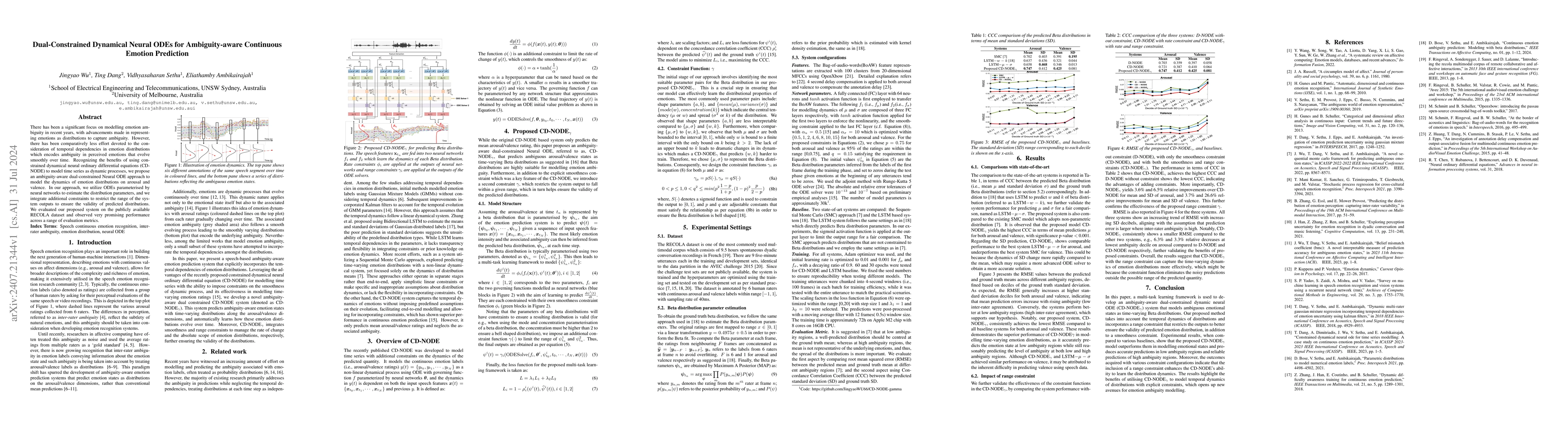 Thumbnail for Dual-Constrained Dynamical Neural ODEs for Ambiguity-aware Continuous
  Emotion Prediction