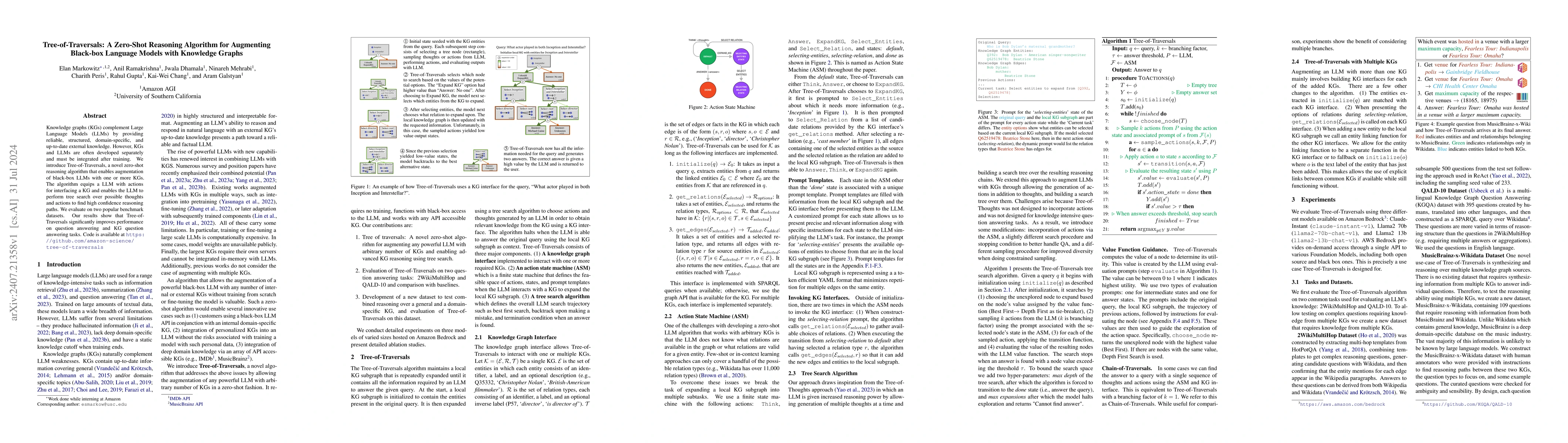 Thumbnail for Tree-of-Traversals: A Zero-Shot Reasoning Algorithm for Augmenting
  Black-box Language Models with Knowledge Graphs