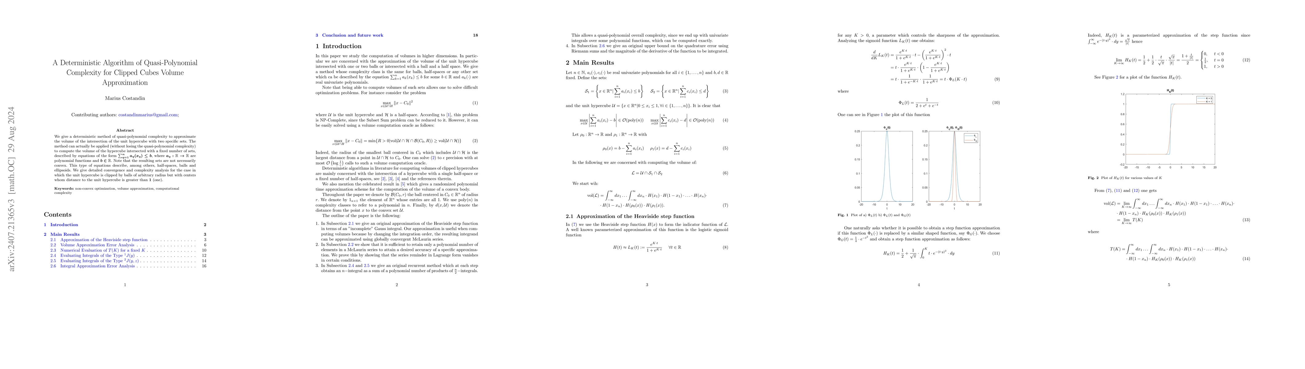Thumbnail for A Deterministic Algorithm of Quasi-Polynomial Complexity for Clipped
  Cubes Volume Approximation