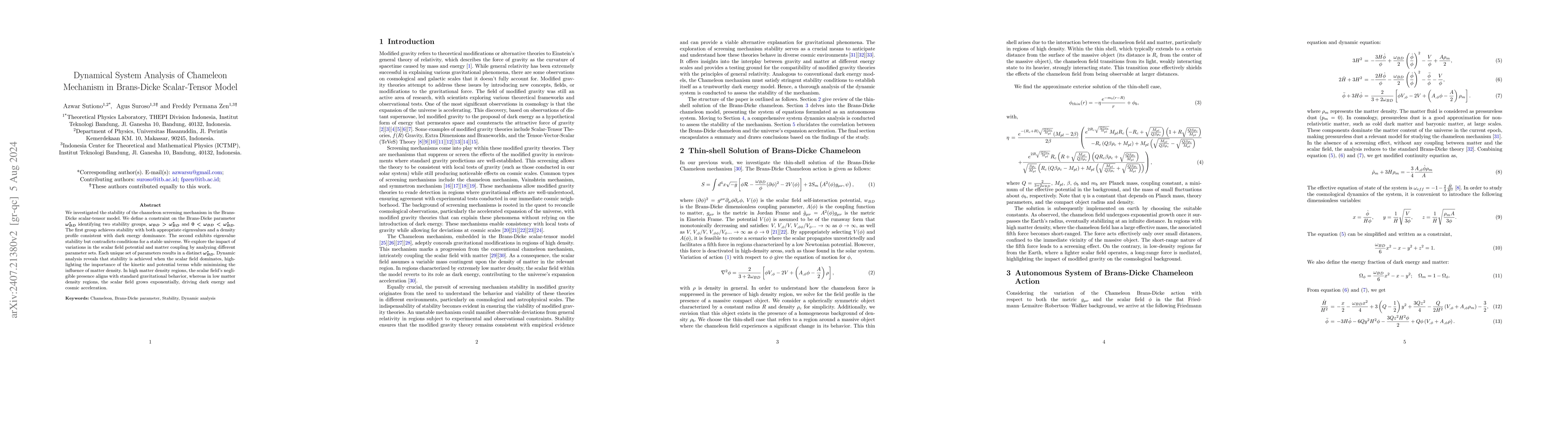 Thumbnail for Dynamical System Analysis Of Chameleon Mechanism in Brans-Dicke
  Scalar-Tensor Model