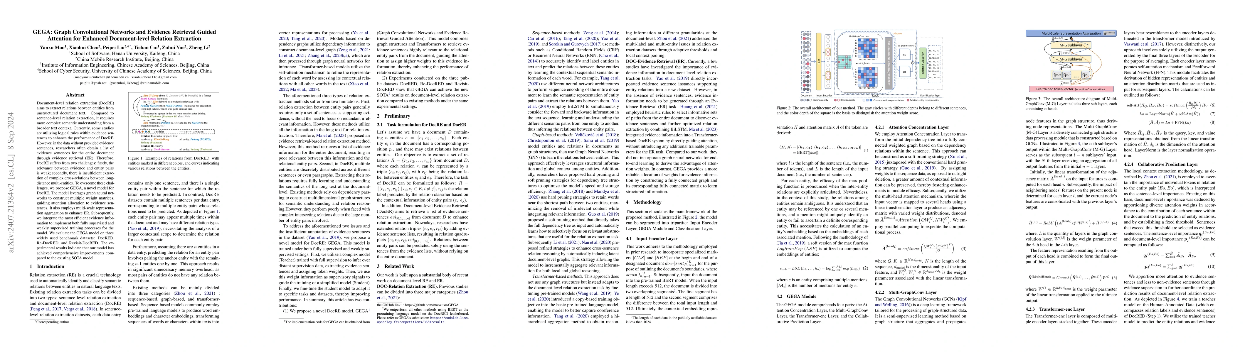 Thumbnail for GEGA: Graph Convolutional Networks and Evidence Retrieval Guided
  Attention for Enhanced Document-level Relation Extraction