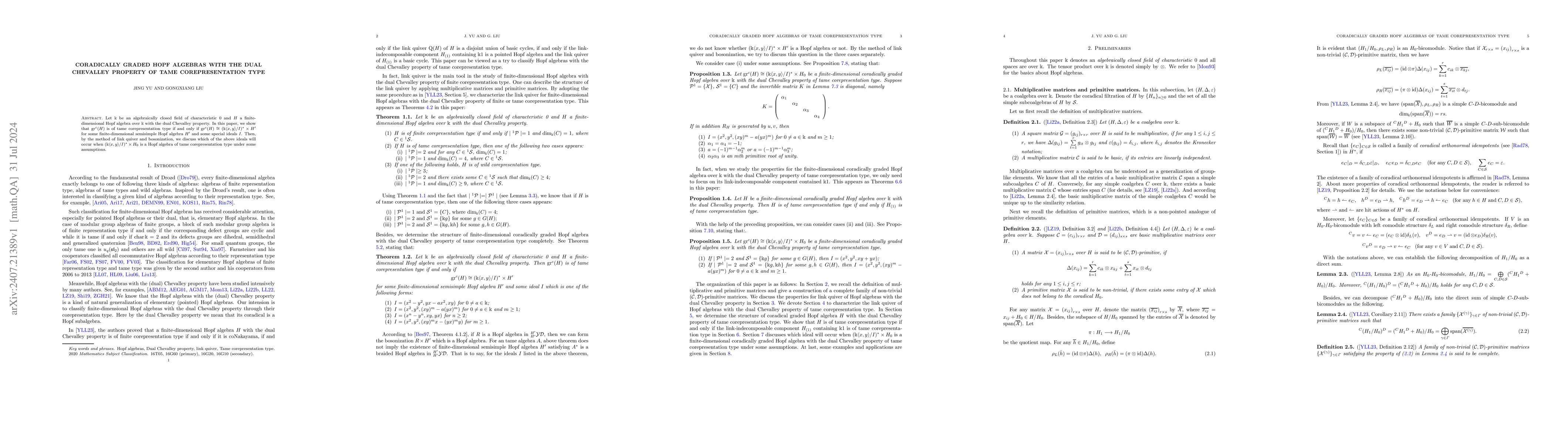 Thumbnail for Coradically graded Hopf algebras with the dual Chevalley property of
  tame corepresentation type
