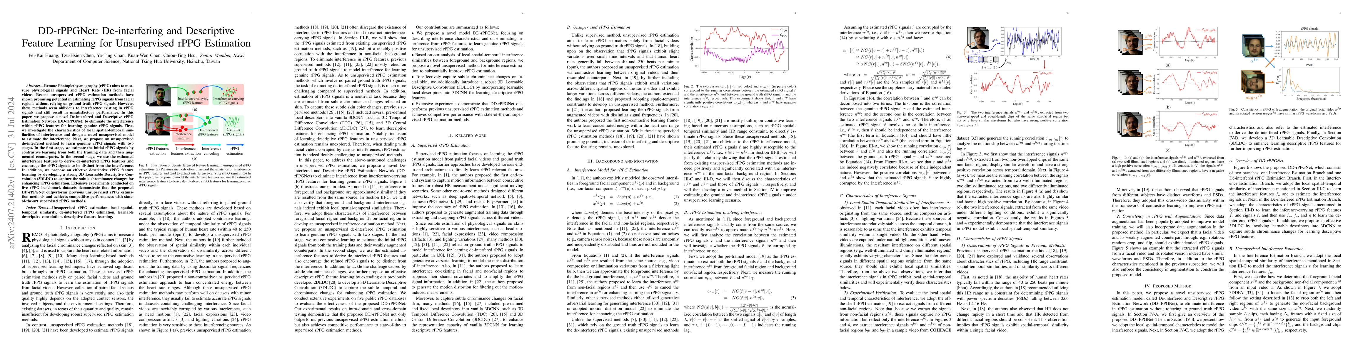 Thumbnail for DD-rPPGNet: De-interfering and Descriptive Feature Learning for
  Unsupervised rPPG Estimation