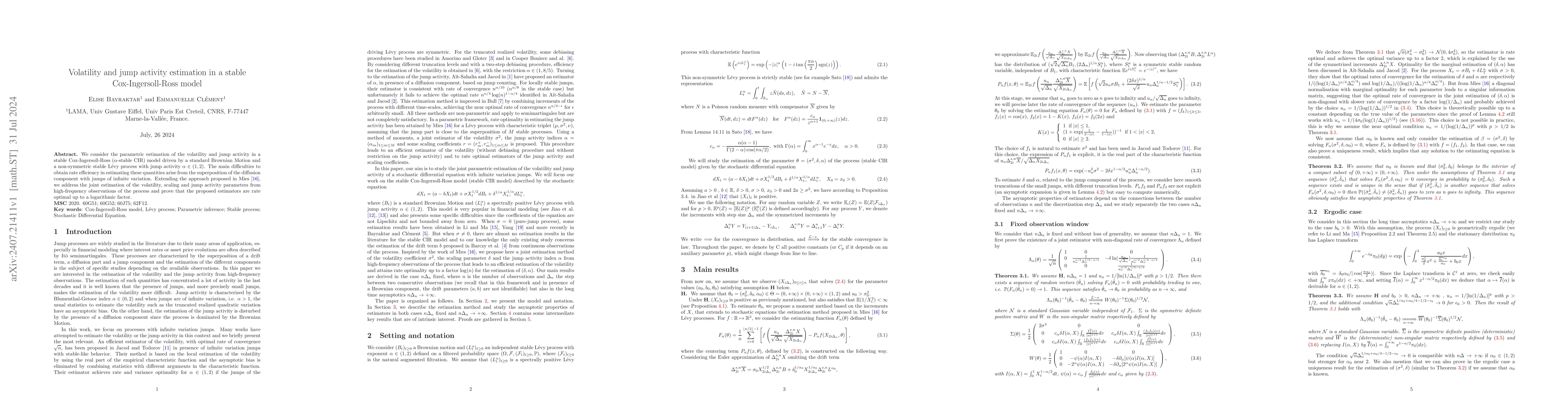 Thumbnail for Volatility and jump activity estimation in a stable Cox-Ingersoll-Ross
  model