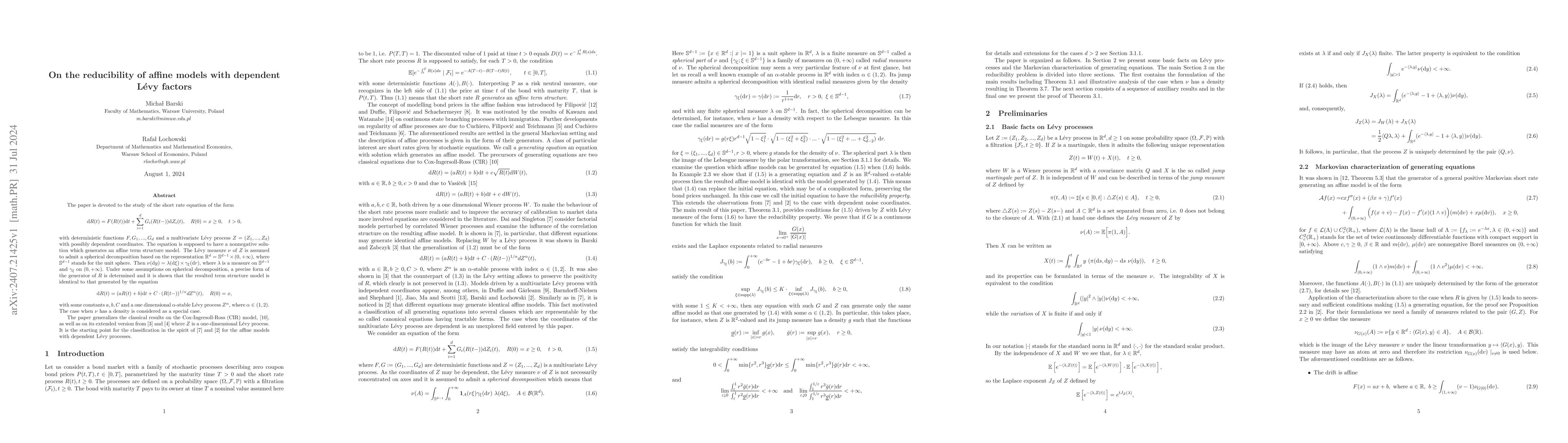 Thumbnail for On the reducibility of affine models with dependent Lévy factor