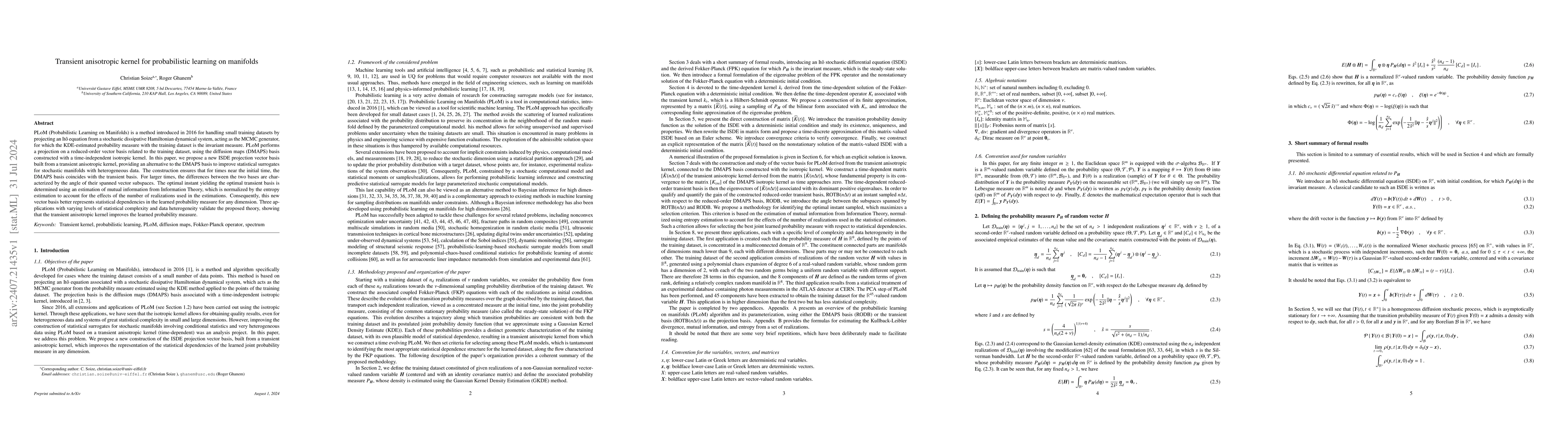 Thumbnail for Transient anisotropic kernel for probabilistic learning on manifolds